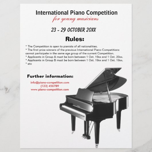 Piano-wedstrijd Flyer (Voorkant)
