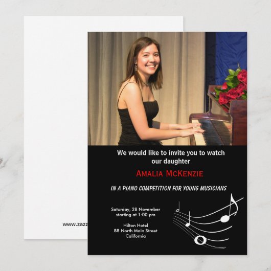 Piano-wedstrijd Kaart (Voorkant / Achterkant)