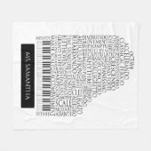 Piano Word Cloud Gift voor Piano Teacher Fleece Deken (Voorkant (Horizontaal))