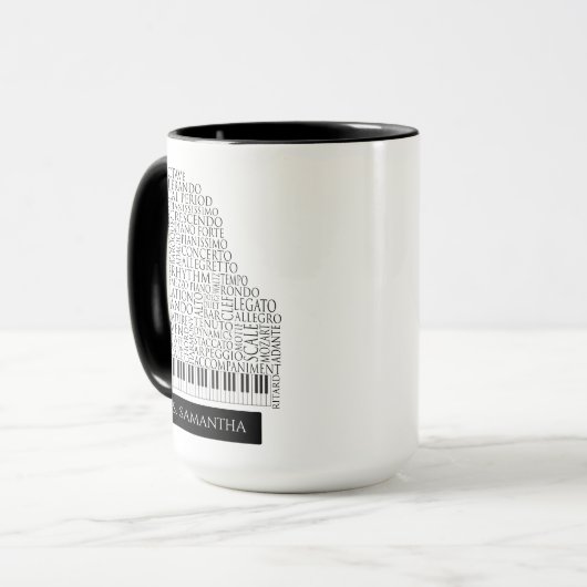 Piano Word Cloud Gift voor Piano Teacher Mok (Voorkant links)