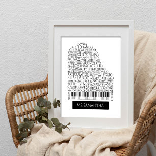 Piano Word Cloud Gift voor Piano Teacher Poster