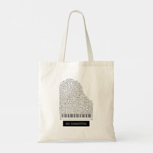 Piano Word Cloud Gift voor Piano Teacher Tote Bag (Achterkant)