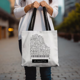 Piano Word Cloud Gift voor Piano Teacher Tote Bag