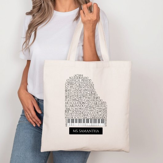 Piano Word Cloud Gift voor Piano Teacher Tote Bag