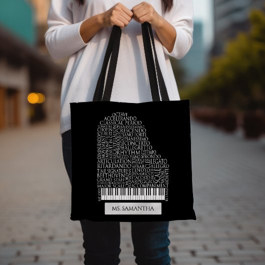 Piano Word Cloud Gift voor Piano Teacher Tote Bag