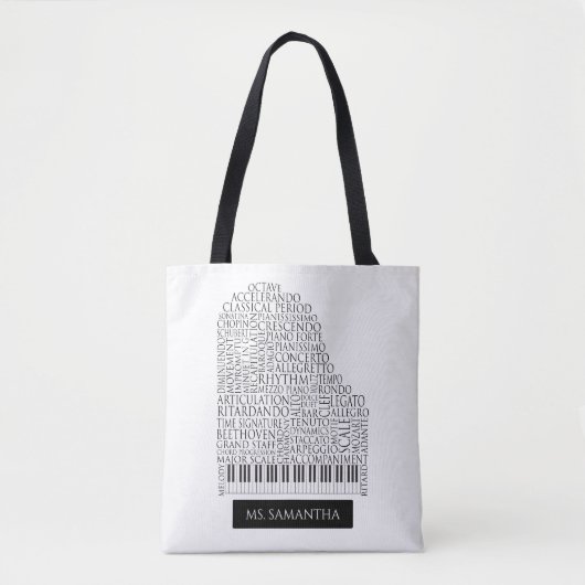 Piano Word Cloud Gift voor Piano Teacher Tote Bag (Voorkant)
