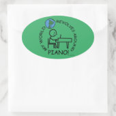 Piano - World revolves rond ovaal Sticker (Tas)