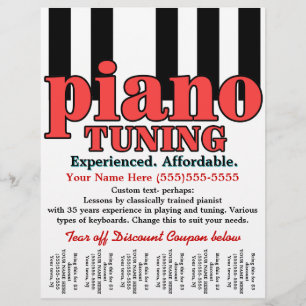 Pianodeming. Toetsenbord. Muzieklessen. Scheurblad Flyer