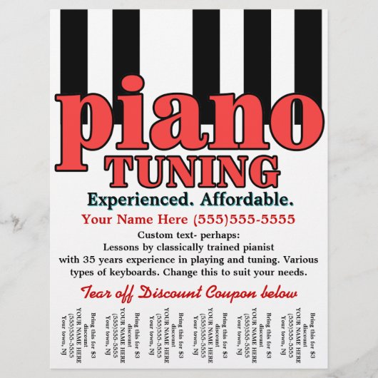 Pianodeming. Toetsenbord. Muzieklessen. Scheurblad Flyer (Voorkant)