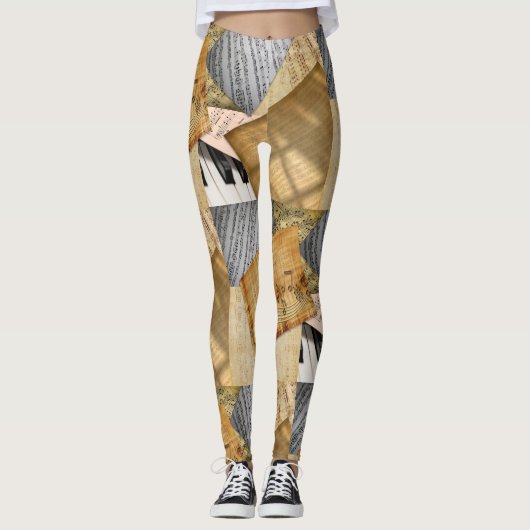  pianoketoestel Musical Notes antiek vel Leggings (Voorkant)