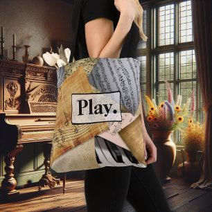 pianoketoestel Musical Notes antiek vel Tote Bag