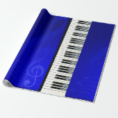 Pianoketoetsen met blauw-effect muzieknotities cadeaupapier (Uitgerold)