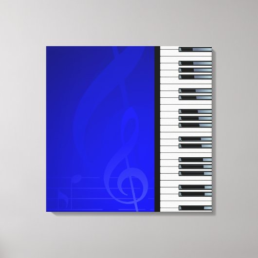 Pianoketoetsen met blauw-effect muzieknotities canvas afdruk (Voorkant)