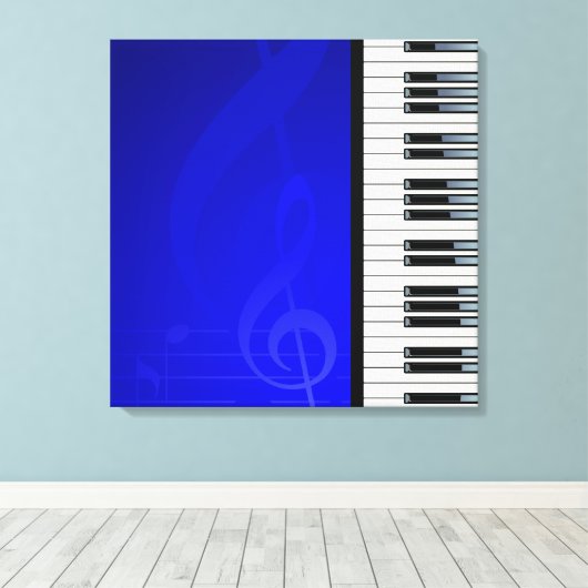 Pianoketoetsen met blauw-effect muzieknotities canvas afdruk (Insitu (Houten vloer))