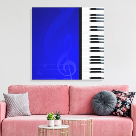 Pianoketoetsen met blauw-effect muzieknotities canvas afdruk (Insitu (Woonkamer))