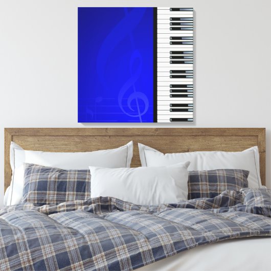 Pianoketoetsen met blauw-effect muzieknotities canvas afdruk (Insitu (Slaapkamer))
