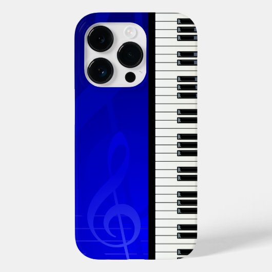 Pianoketoetsen met blauw-effect muzieknotities Case-Mate iPhone case (Achterkant)