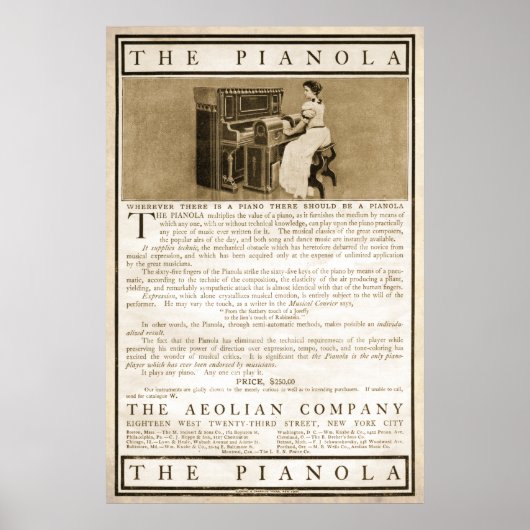 Pianola Ad vanaf 1899 Poster (Voorkant)