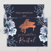 pianolblauwe waterverf bloemen uitnodiging (Voorkant / Achterkant)