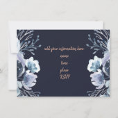 pianolblauwe waterverf bloemen uitnodiging (Achterkant)