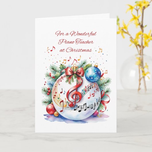 Pianoleraar Kerstversiering met Muzieknoten Kaart (Gele Bloem)