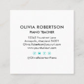 Pianoleraar, Muziekstudio, Pianodocent, Pianist Vierkante Visitekaartje (Achterkant)