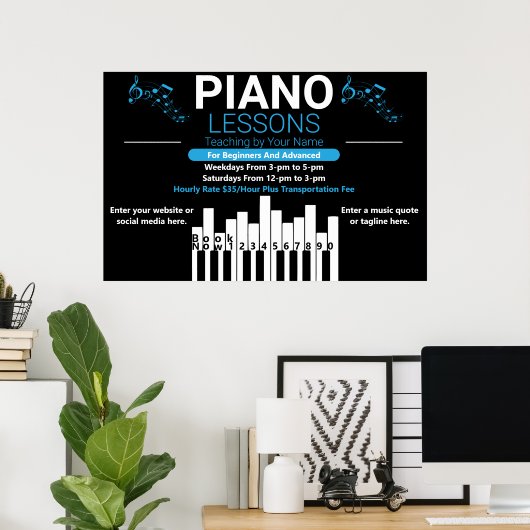 Pianoles Aangepaste Muziekleraar Tuin Poster (Thuiskantoor)