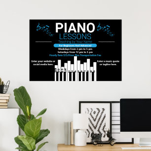 Pianoles Aangepaste Muziekleraar Tuin Poster