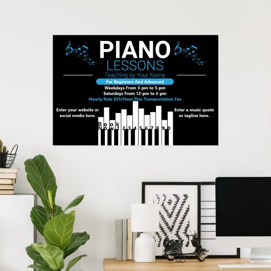 Pianoles Aangepaste Muziekleraar Tuin Poster (Thuiskantoor)