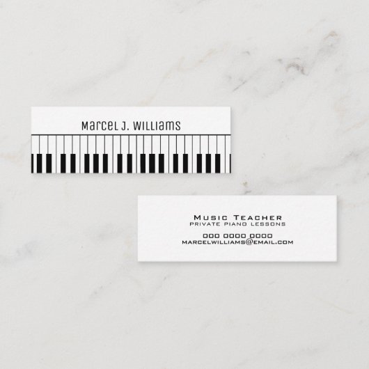 Pianoles Muziekleraar wit Mini Visitekaartje (Voorkant / Achterkant)