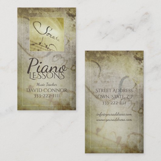 Pianolessen Muziekleraar Klassieke Oude Stijl Visitekaartje (Voorkant / Achterkant)