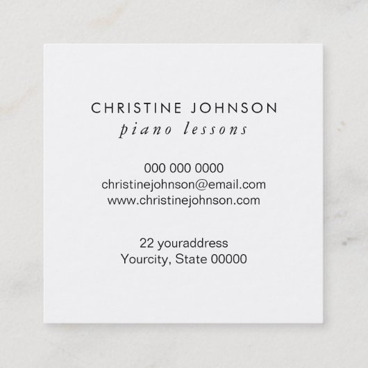 Pianolessen Vierkante Visitekaartje (Achterkant)