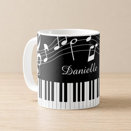 Pianomuziek Noten Script Naam Zwart Wit Koffiemok
