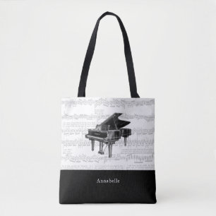  pianomuziek scoort zwart-witte Canvas tas
