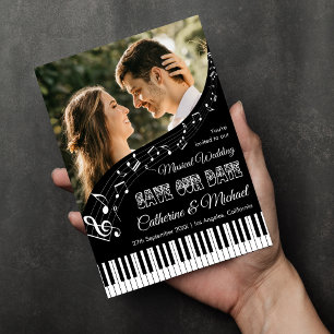 Pianomuziek Zwart & Wit Foto QR Code Huwelijk Save The Date
