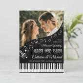 Pianomuziek Zwart & Wit Foto QR Code Huwelijk Save The Date (Staand voorkant)