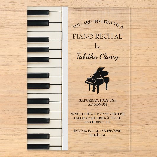 Pianorecital Acryl Uitnodiging (Voorkant)