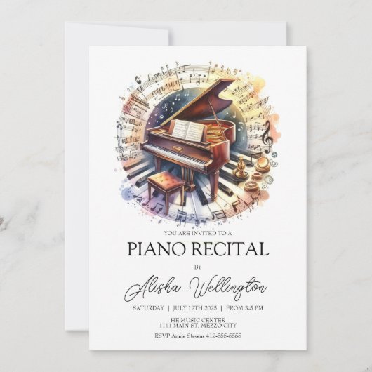 Pianorecital Uitnodiging, Muziekrecital Uitnodigin Kaart (Voorkant)