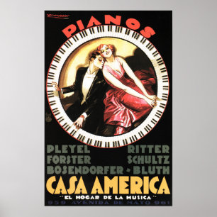 PIANOS CASA AMERICA 1930 theater Musical Poster