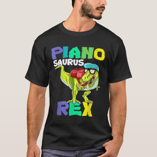 Pianosaurus Rex Dinosaurus Piano Terug naar school T-shirt (Voorkant)