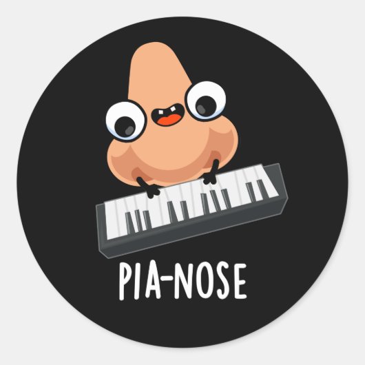 Pianose Funny Piano Nose Pun Dark BG Ronde Sticker (Voorkant)