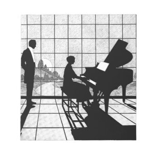 Pianosilhouet Art Deco-stijl Zwart en Wit Notitieblok