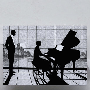 Pianosilhouet Art Deco-stijl   Zwart en Wit Poster