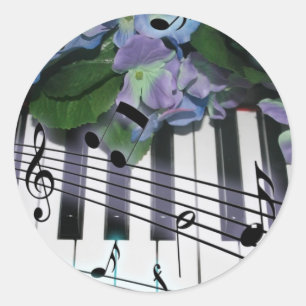 Pianosleutels en bloemen ronde sticker