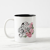 Pianosleutels en bloemen tweekleurige koffiemok (Links)