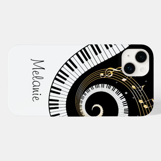 Pianosleutels en gouden Muzieknoten Hoesje (Achterkant (horizontaal))