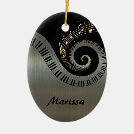 Pianosleutels en gouden Muzieknoten Keramisch Ornament (Voorkant)