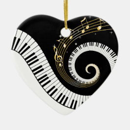 Pianosleutels en gouden Muzieknoten Keramisch Ornament