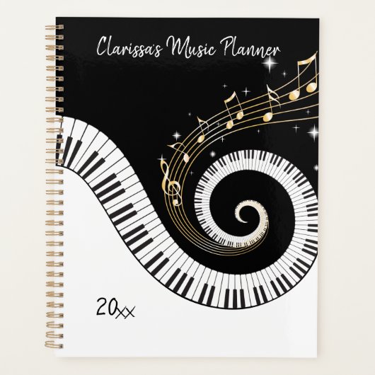 Pianosleutels en gouden Muzieknoten Planner (Voorkant)