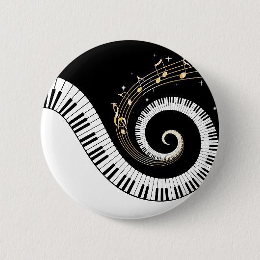Pianosleutels en gouden Muzieknoten Ronde Button 5,7 Cm (Voorkant)